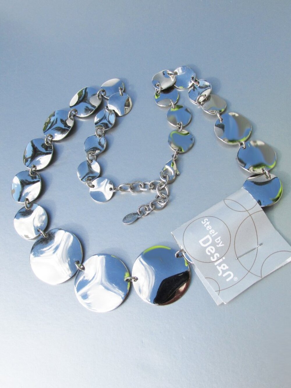 Vintage 2006 NEW with Tag QVC STEEL BY DESIGN Polished Disc Necklace